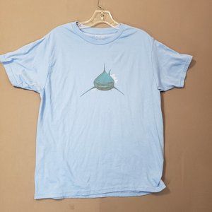 Huk Youth XL Fishing Short Sleeve Crew Neck Tee Shirt Blue Shark Print